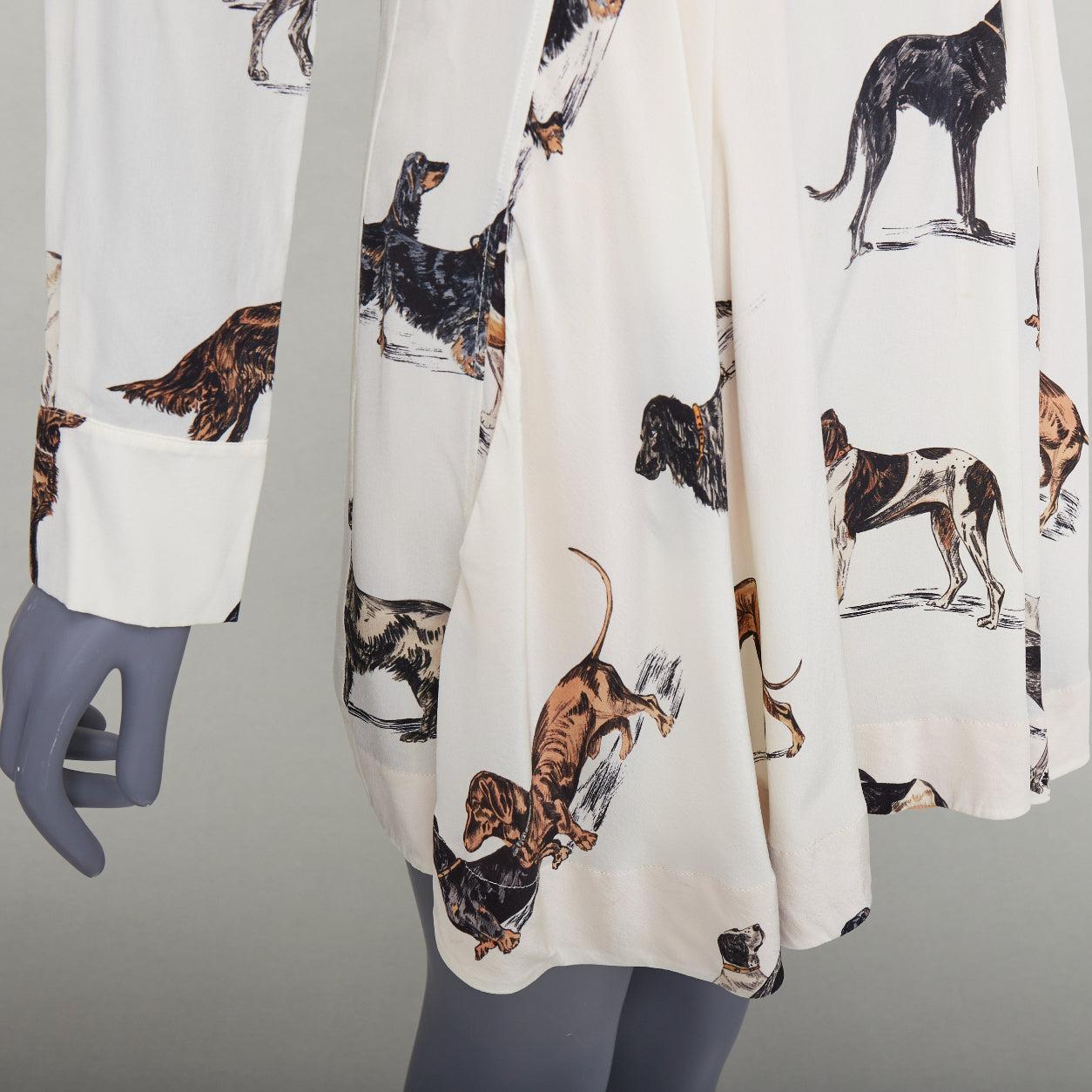 Stella McCartney 2016 Greta crema marrone in seta con stampa di cani IT38 XS in vendita 2