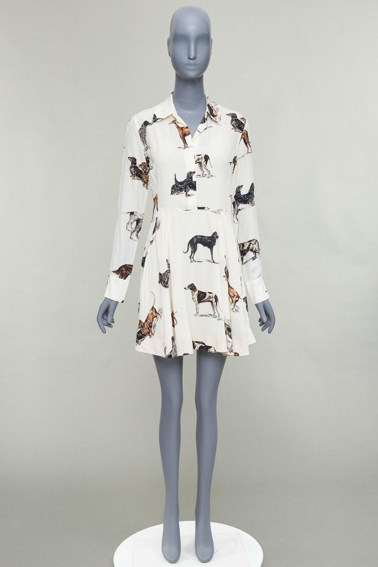 STELLA MCCARTNEY 2016 Greta cream brown silk dog print shirt dress IT38 XS  at 1stDibs