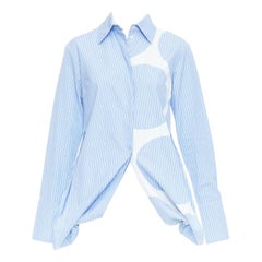Stella McCartney 2016 Manuela camicia gessata blu con spacco geometrico IT34 XXS