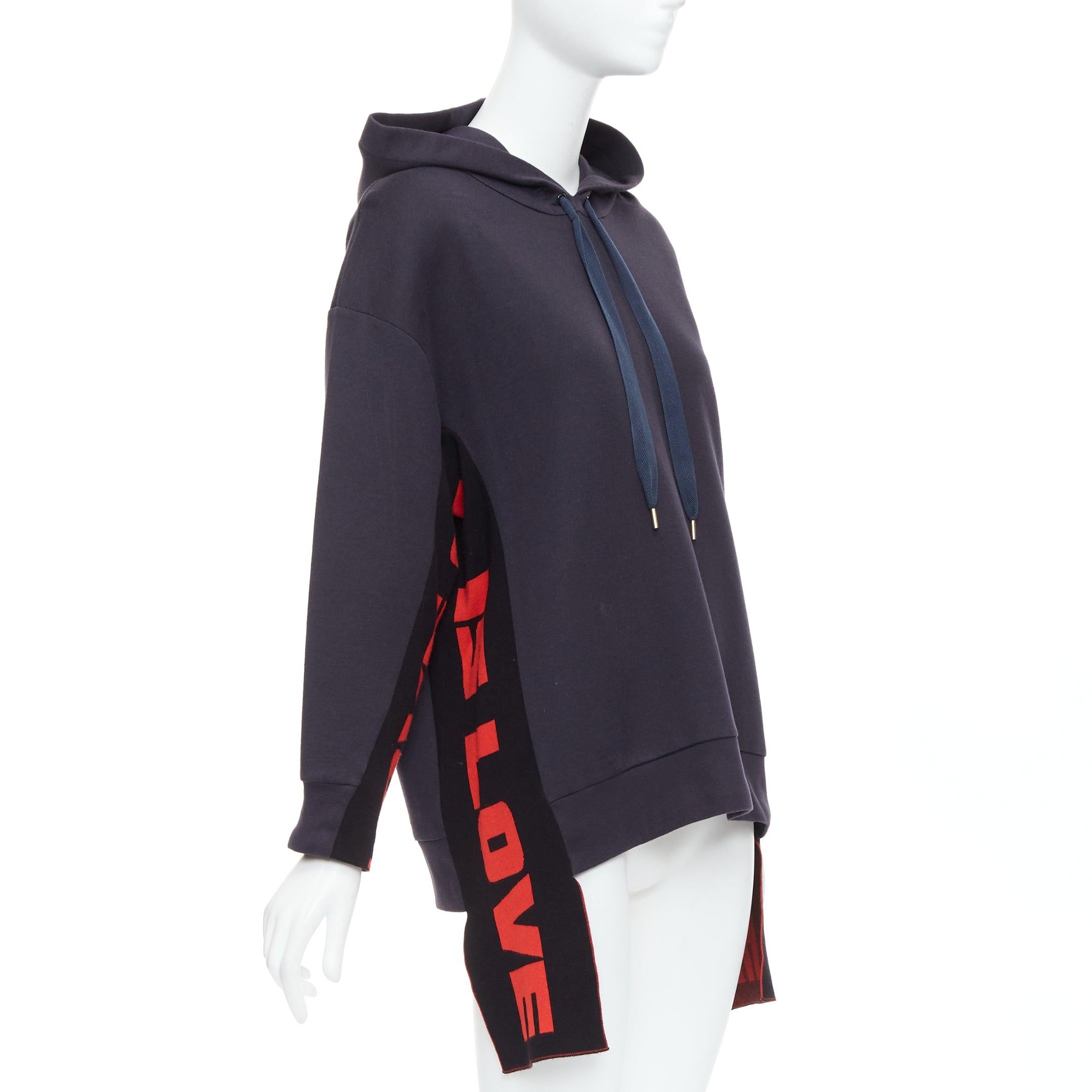 Black STELLA MCCARTNEY 2017 All Is Love navy red cotton long hoodie IT36 XXS For Sale
