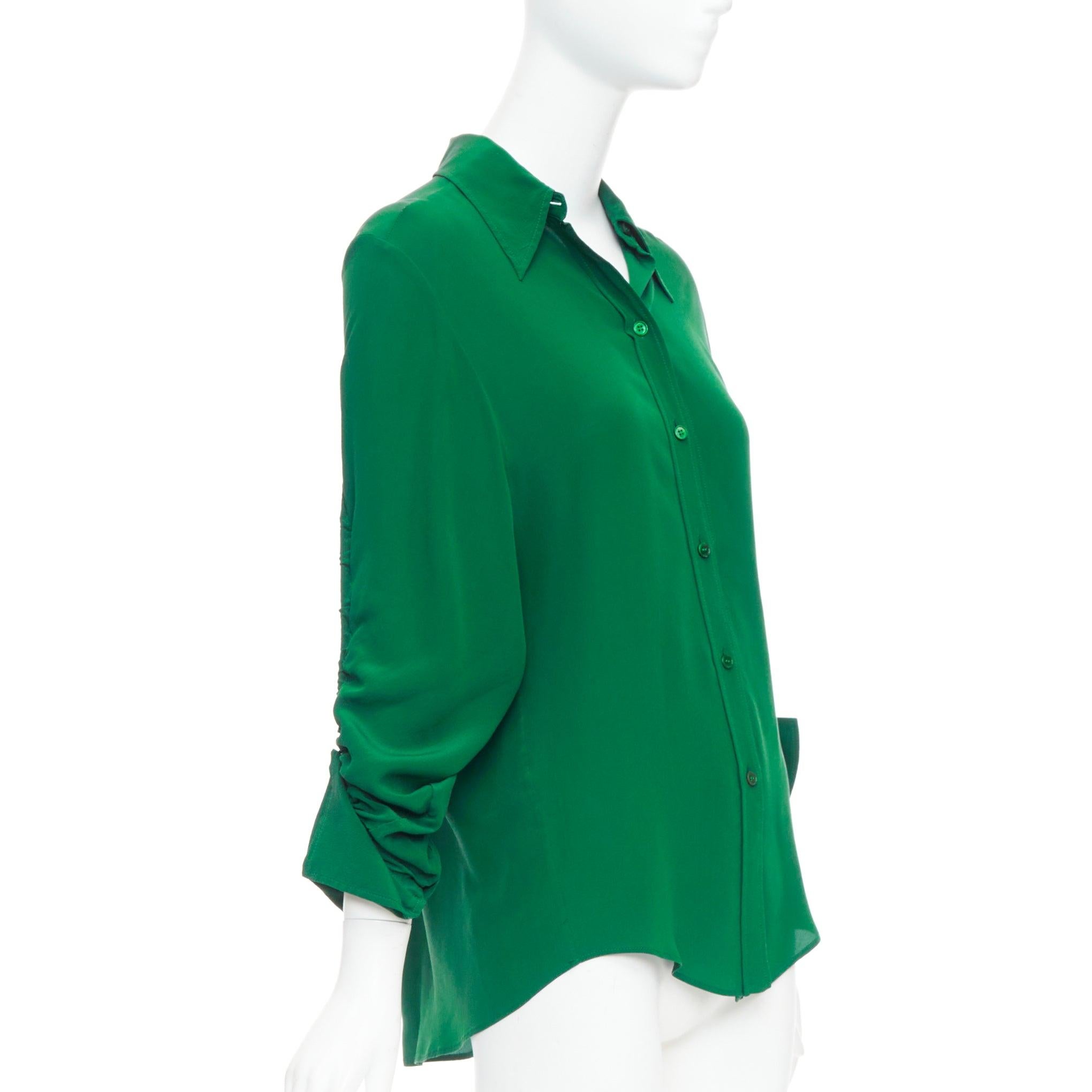 STELLA MCCARTNEY 2017 kelly green 100% silk ruched sleeves dress shirt IT34 XXS Verde en venta
