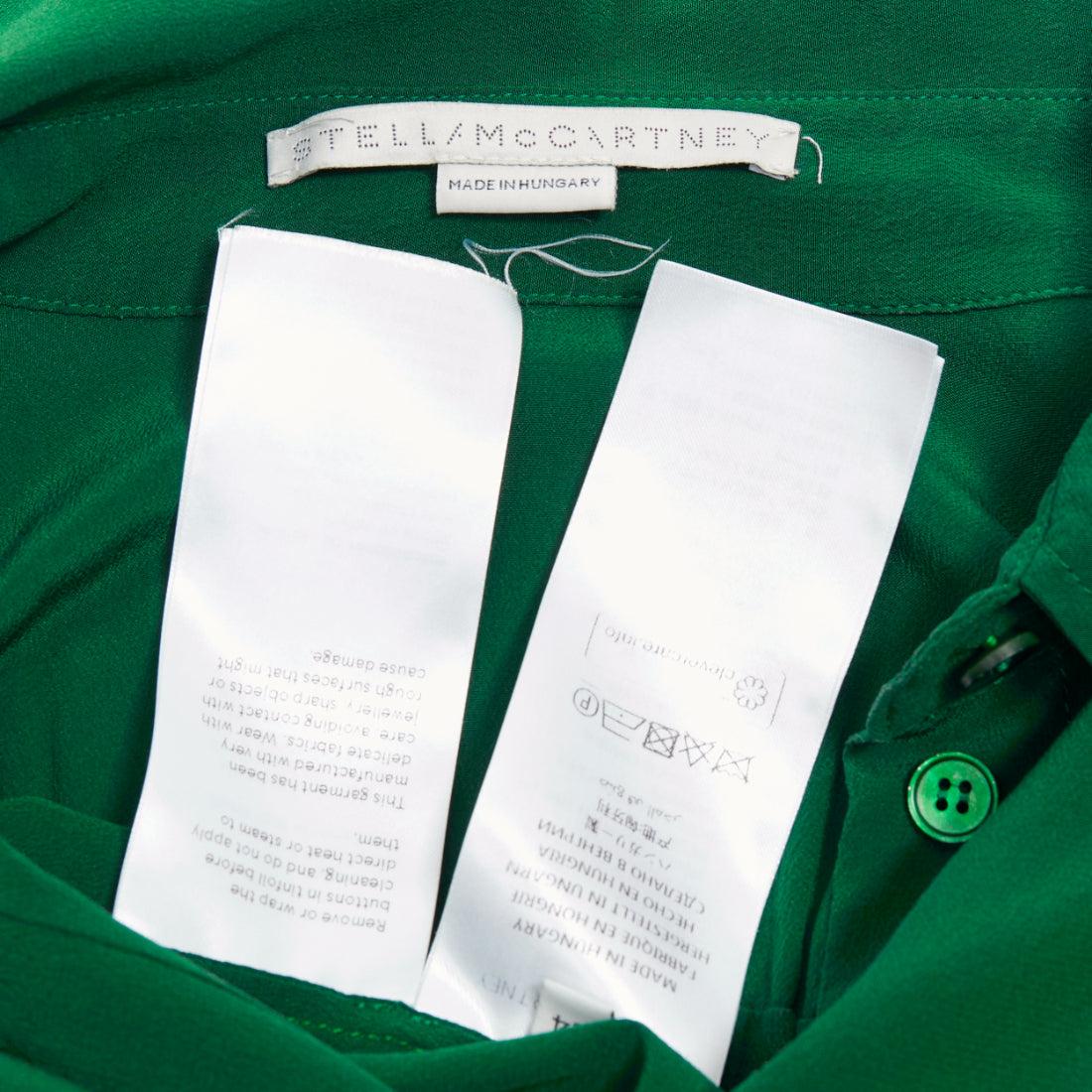 STELLA MCCARTNEY 2017 kelly green 100% silk ruched sleeves dress shirt IT34 XXS en venta 3