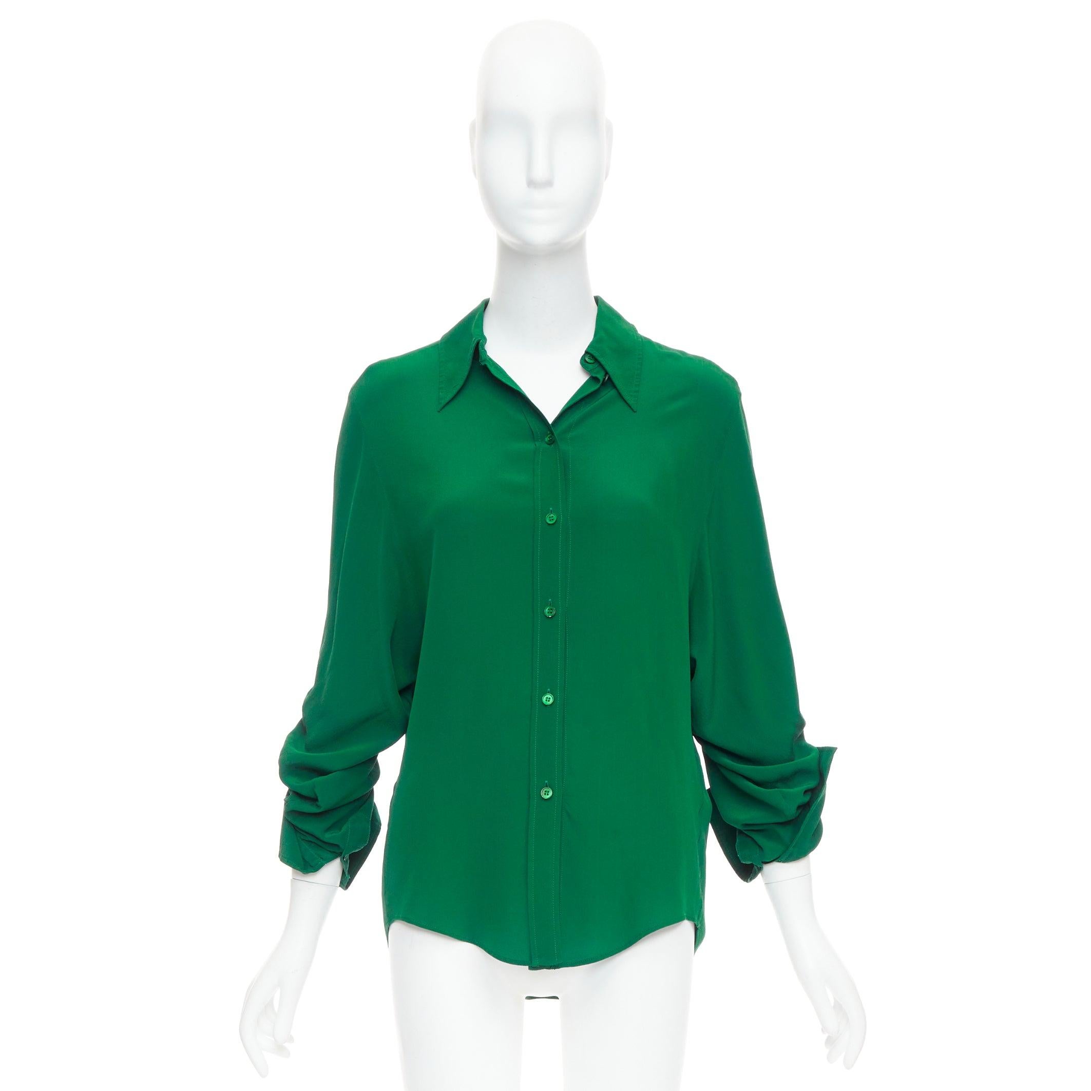 STELLA MCCARTNEY 2017 kelly green 100% silk ruched sleeves dress shirt IT34 XXS en venta 4