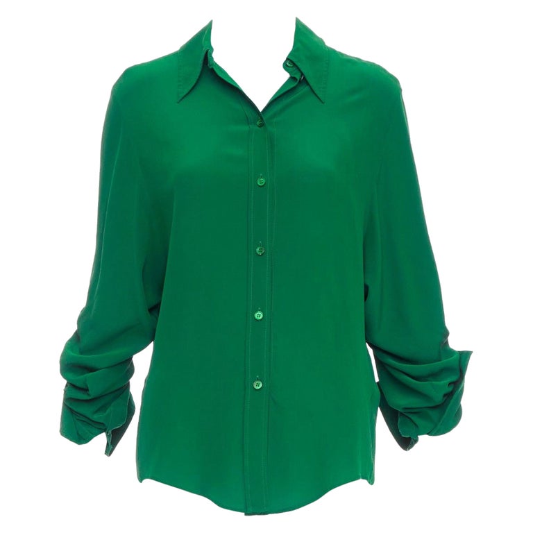 STELLA MCCARTNEY 2017 kelly green 100% silk ruched sleeves dress shirt IT34 XXS For Sale at 1stDibs STELLA MCCARTNEY 2017 kelly green 100% silk ruched sleeves dress shirt IT34 XXS For Sale at 1stDibs