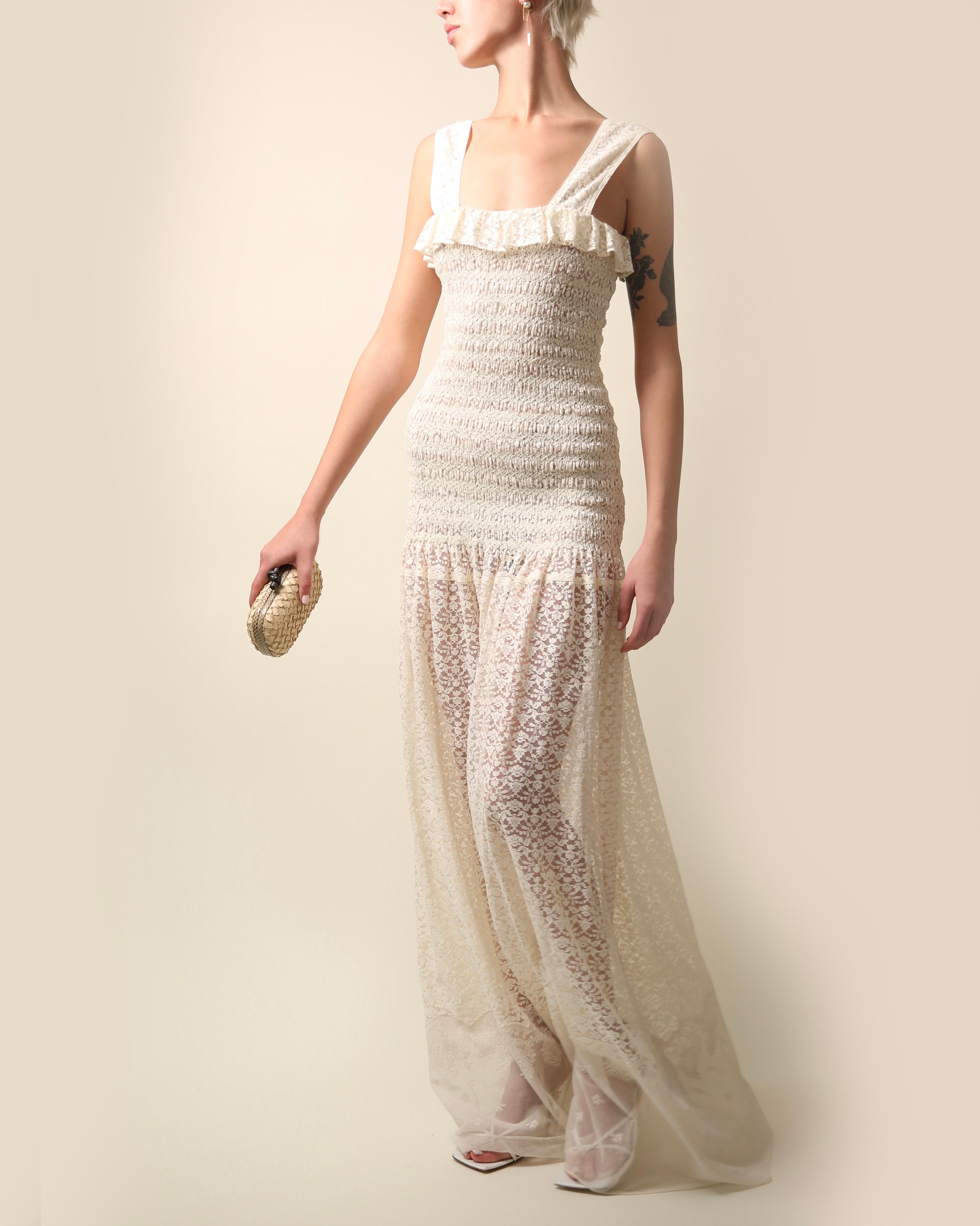 Stella McCartney 2017 'Melanie' bodenlanges elfenbeinfarbenes ecrufarbenes Maxikleid aus Spitze Damen