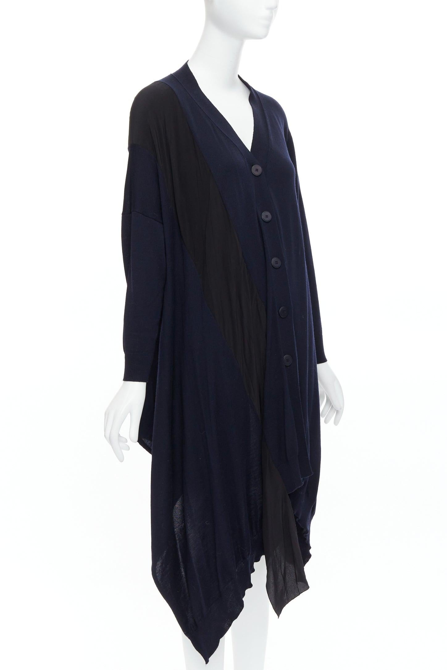 Black STELLA MCCARTNEY 2017 navy contrast material high low cardigan IT34 XS For Sale
