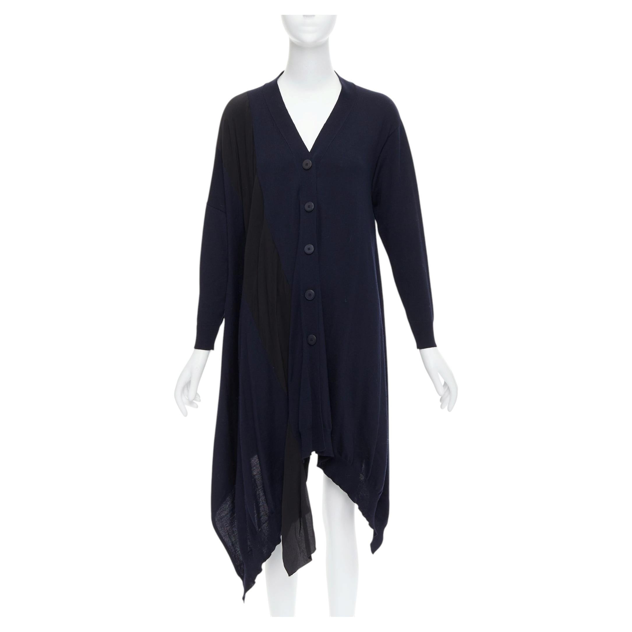 Pre-owned Stella Mccartney 2017 Navy Contrast Material High Low Cardigan It34 Xs In Blue