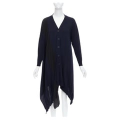 STELLA MCCARTNEY 2017 navy contrast material high low cardigan IT34 XS