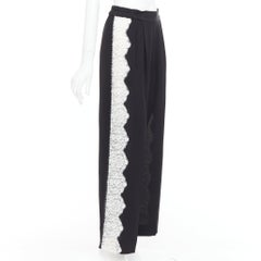 STELLA MCCARTNEY 2018 100% silk black white lace trim pants IT36 XXS