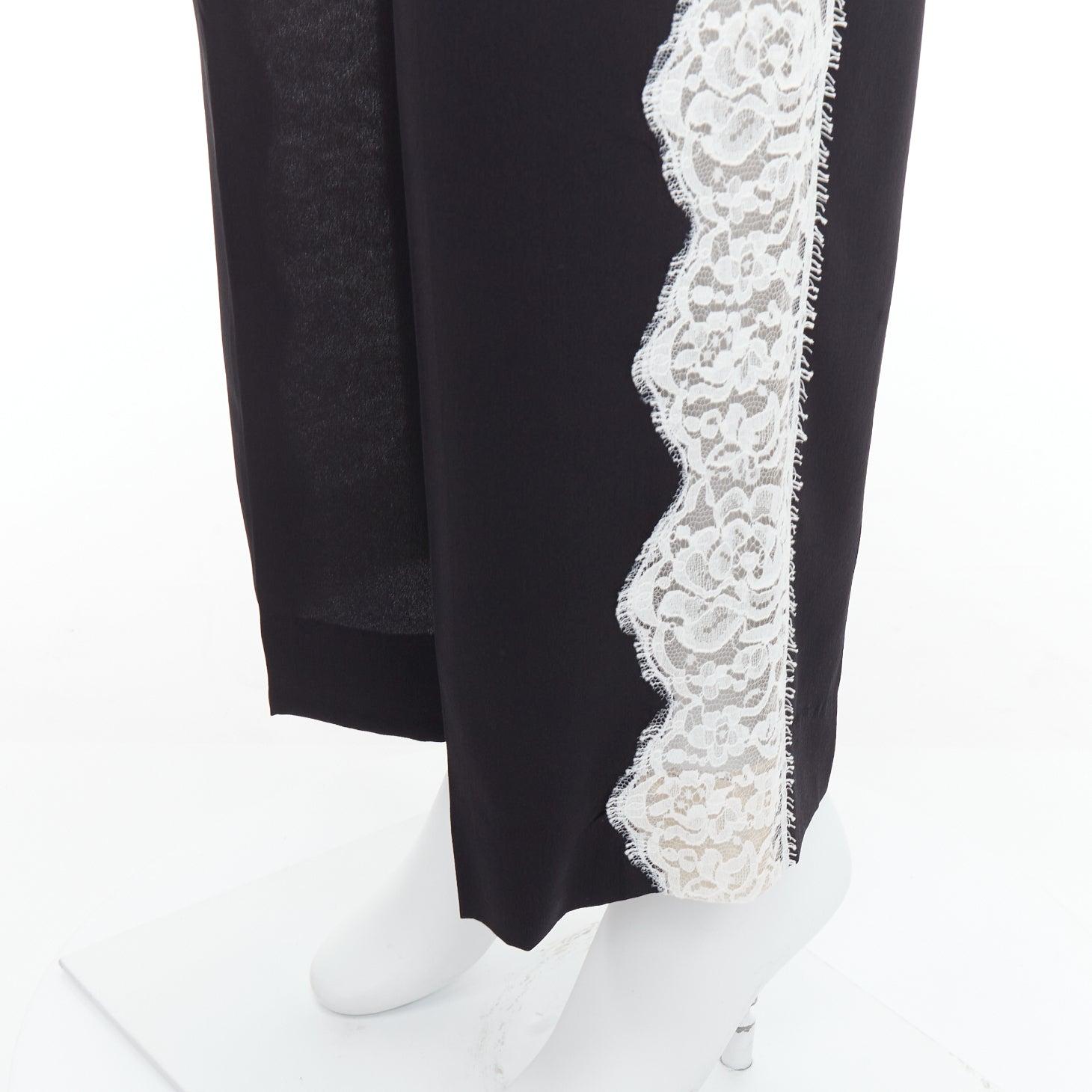Nero STELLA MCCARTNEY 2018 pantaloni in 100% seta nera con pizzo bianco IT36 XXS in vendita