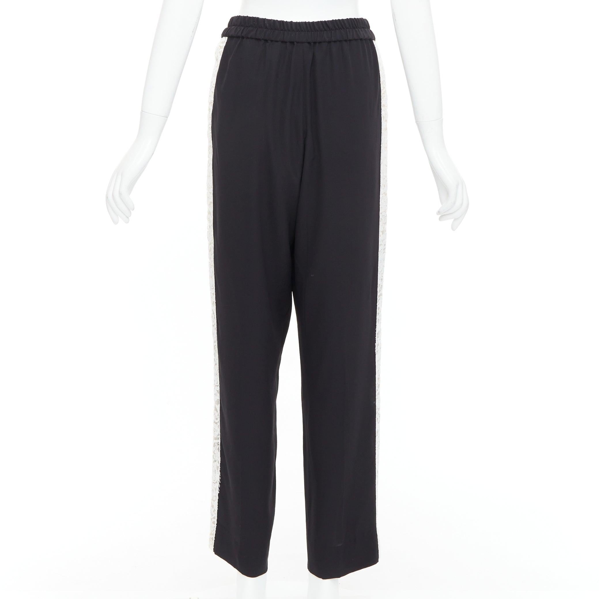 Donna STELLA MCCARTNEY 2018 pantaloni in 100% seta nera con pizzo bianco IT36 XXS in vendita