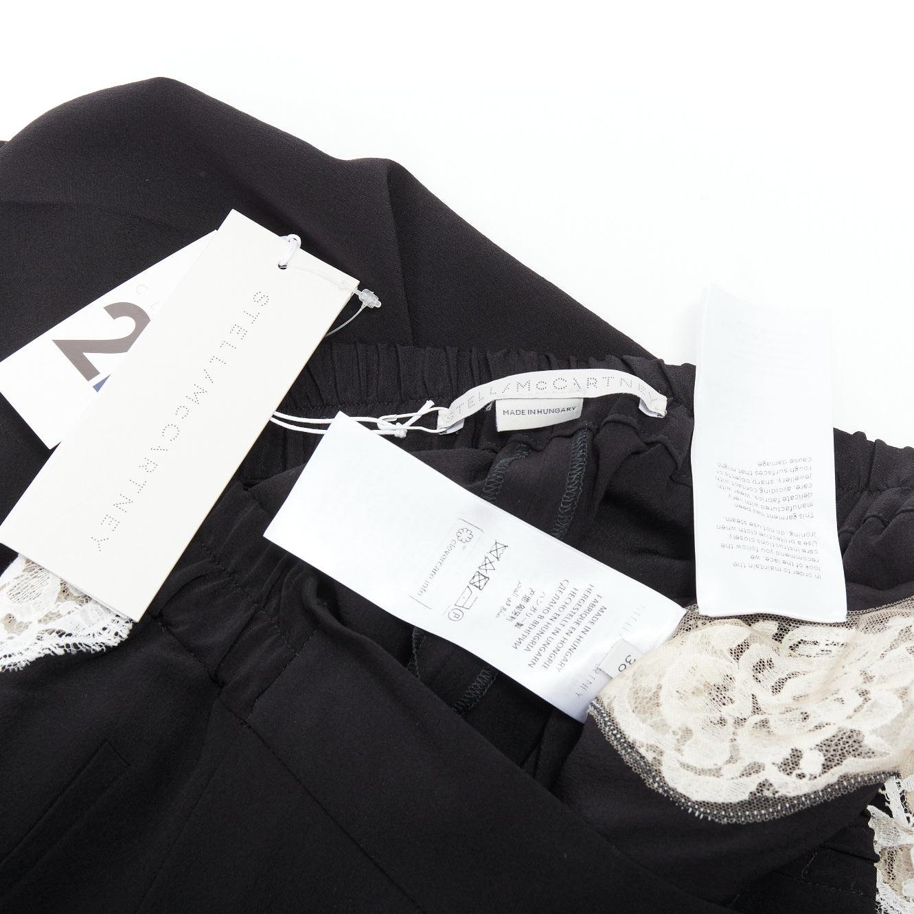 STELLA MCCARTNEY 2018 pantaloni in 100% seta nera con pizzo bianco IT36 XXS in vendita 3