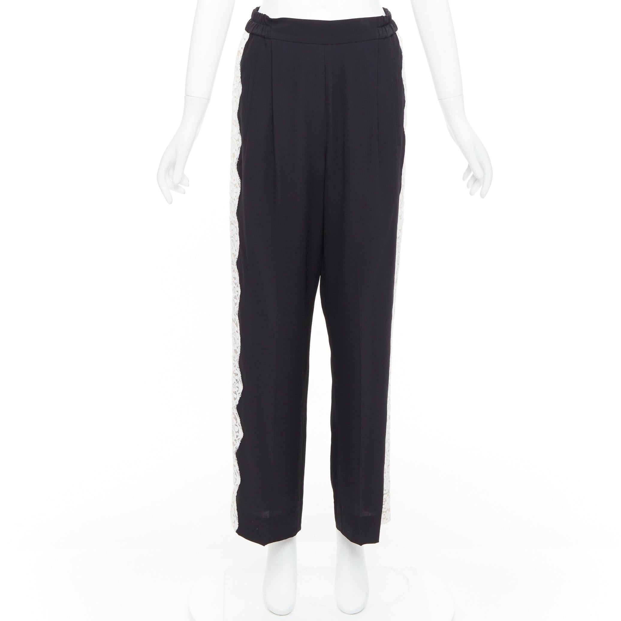 STELLA MCCARTNEY 2018 pantaloni in 100% seta nera con pizzo bianco IT36 XXS in vendita 4
