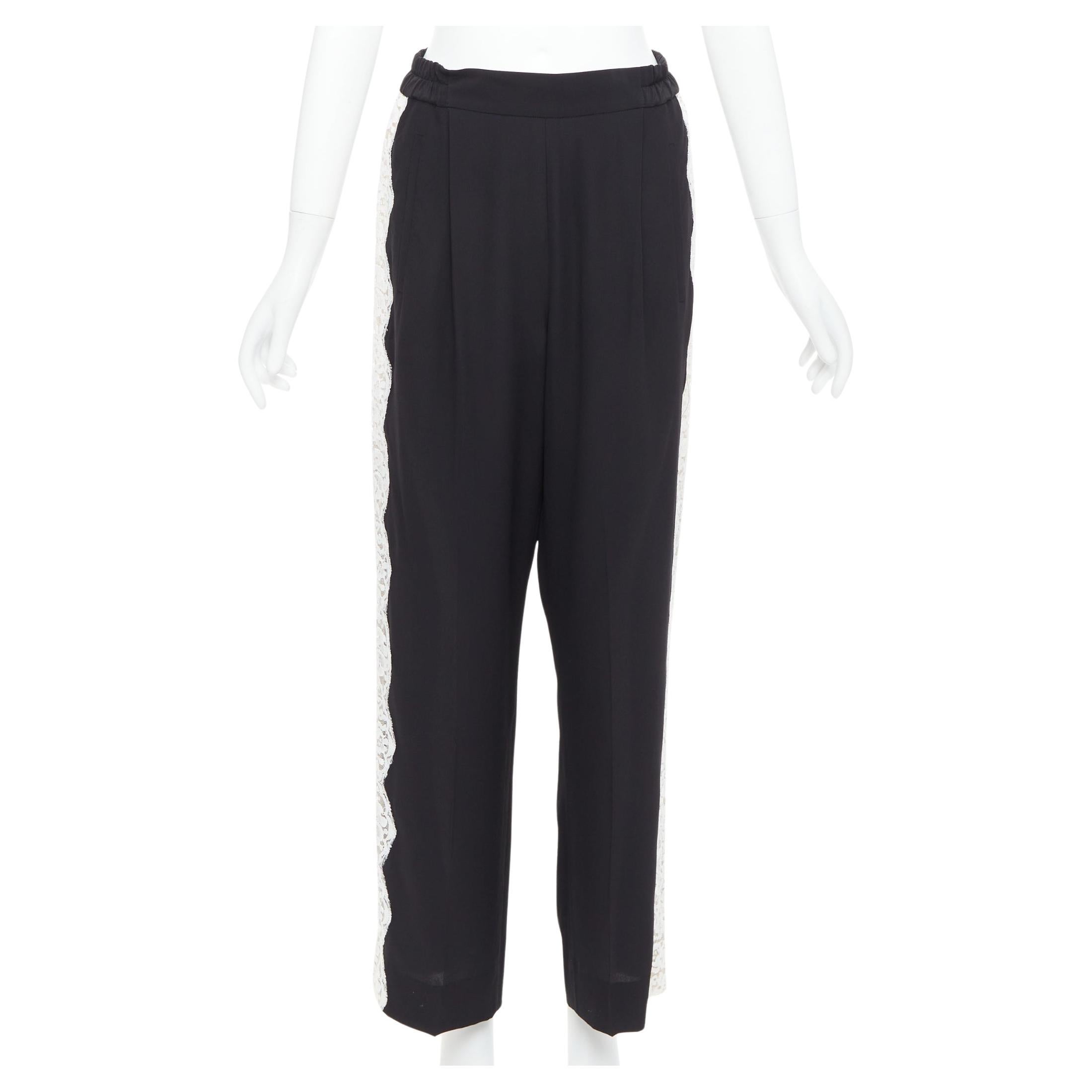Stella MCCARTNEY 2018 100% silk black white lace trim pants IT36 XXS