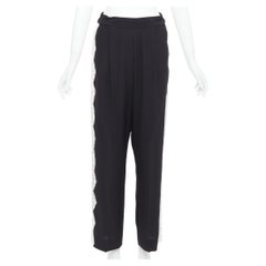 STELLA MCCARTNEY 2018 100% silk black white lace trim pants IT36 XXS