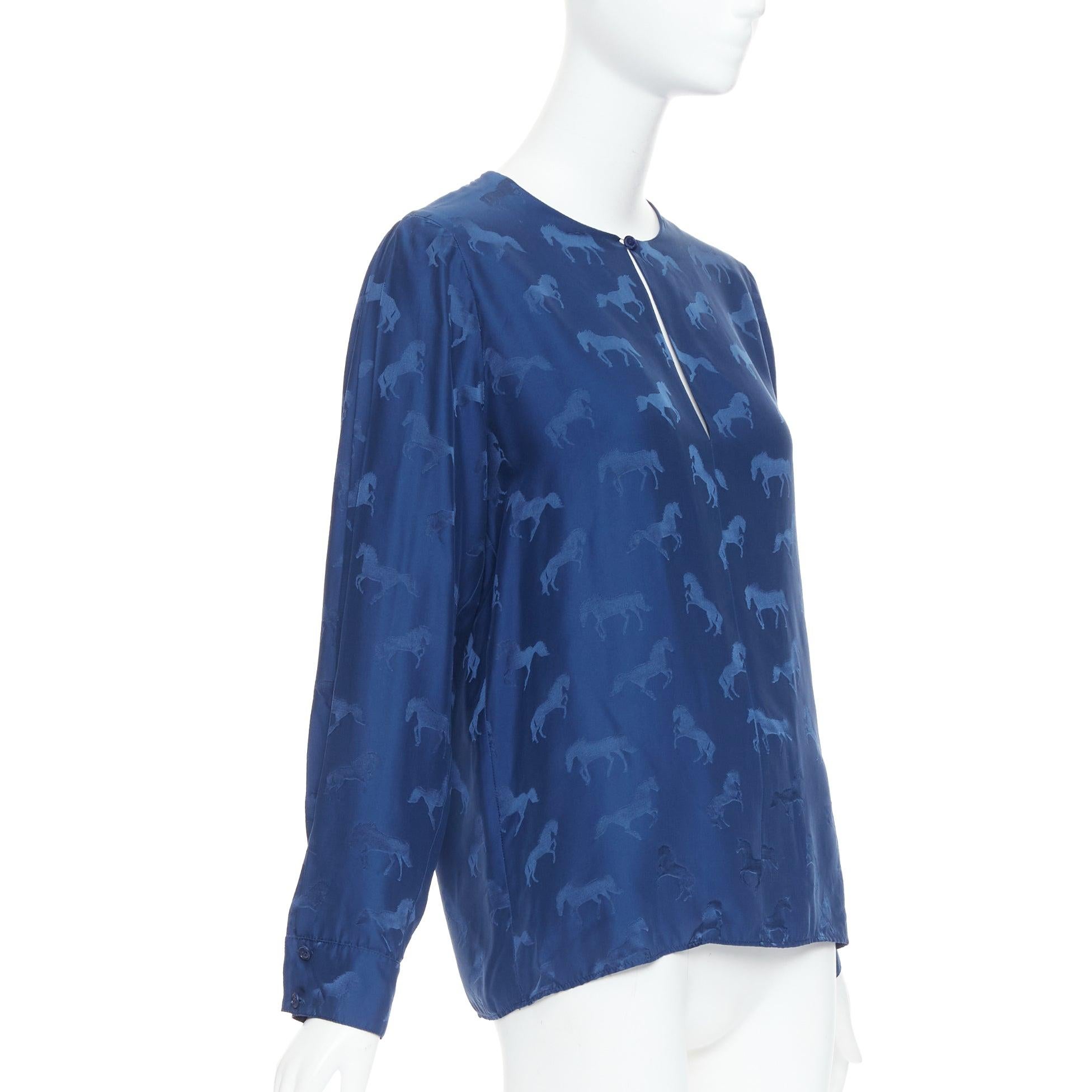 Blu Stella McCartney 2019 camicia con buco della serratura in viscosa di seta con stampa di cavalli IT36 XXS in vendita