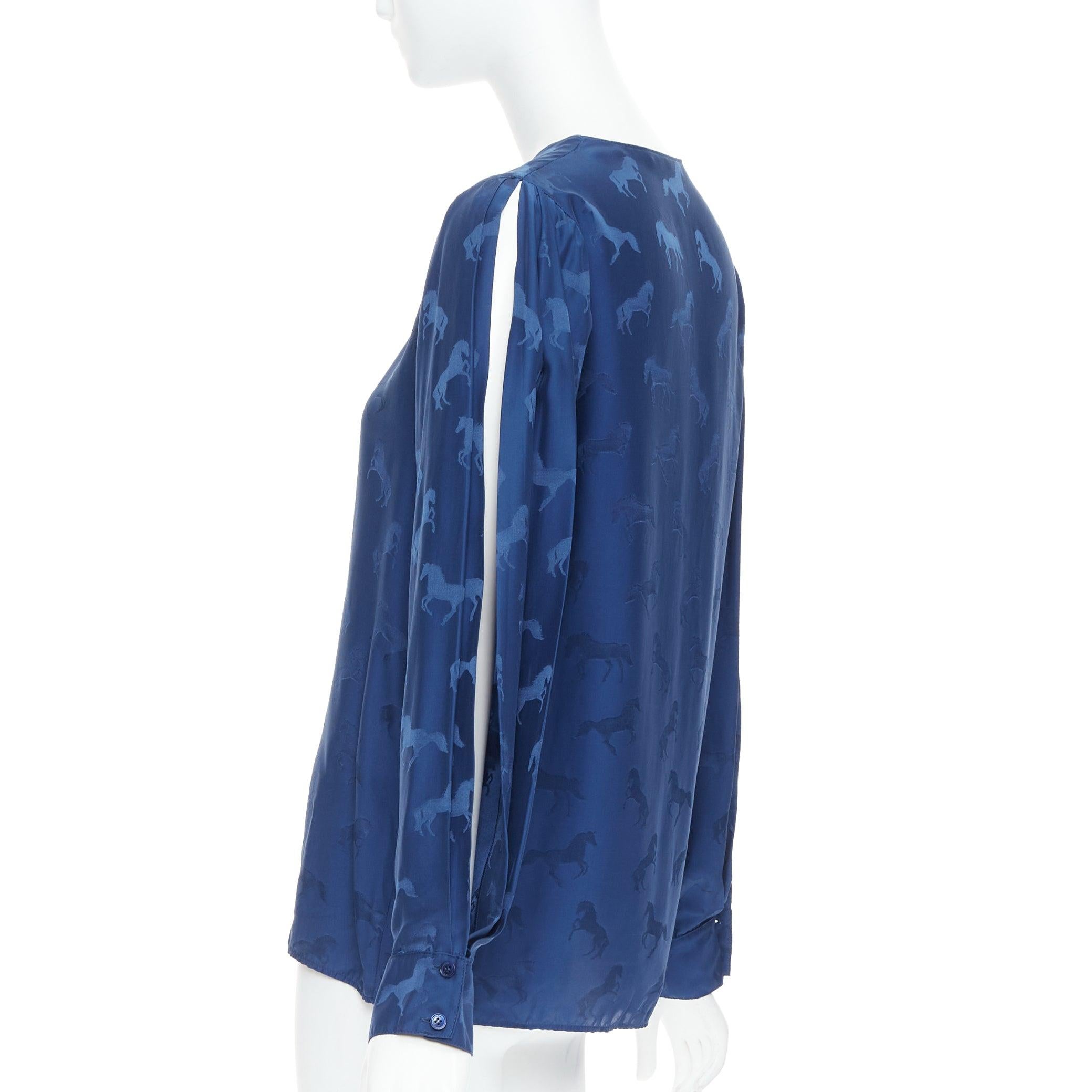 Stella McCartney 2019 camicia con buco della serratura in viscosa di seta con stampa di cavalli IT36 XXS in vendita 1