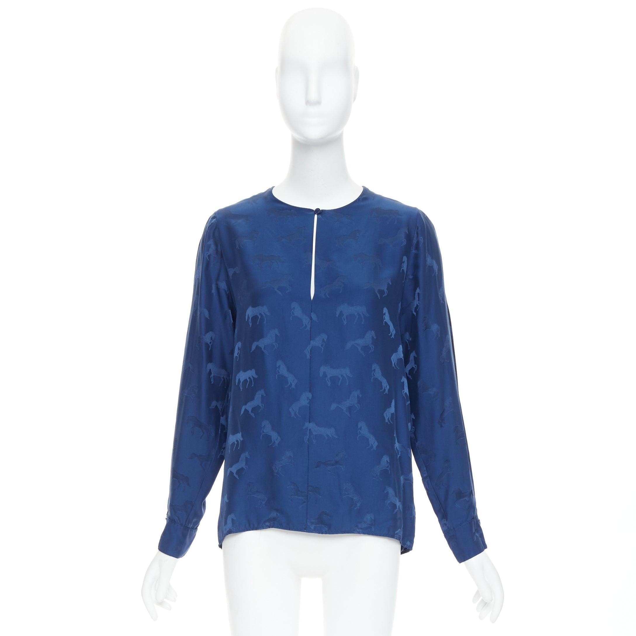 Stella McCartney 2019 camicia con buco della serratura in viscosa di seta con stampa di cavalli IT36 XXS in vendita 4