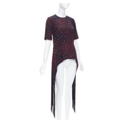 STELLA MCCARTNEY 2019 red navy silk polka dot fringe trim top IT38 XS