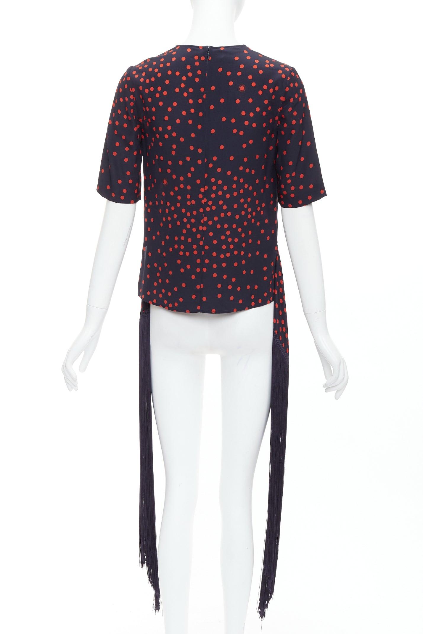 Donna Stella McCartney 2019 top in seta rossa e marina con frange Dot Dot Dot IT38 XS in vendita