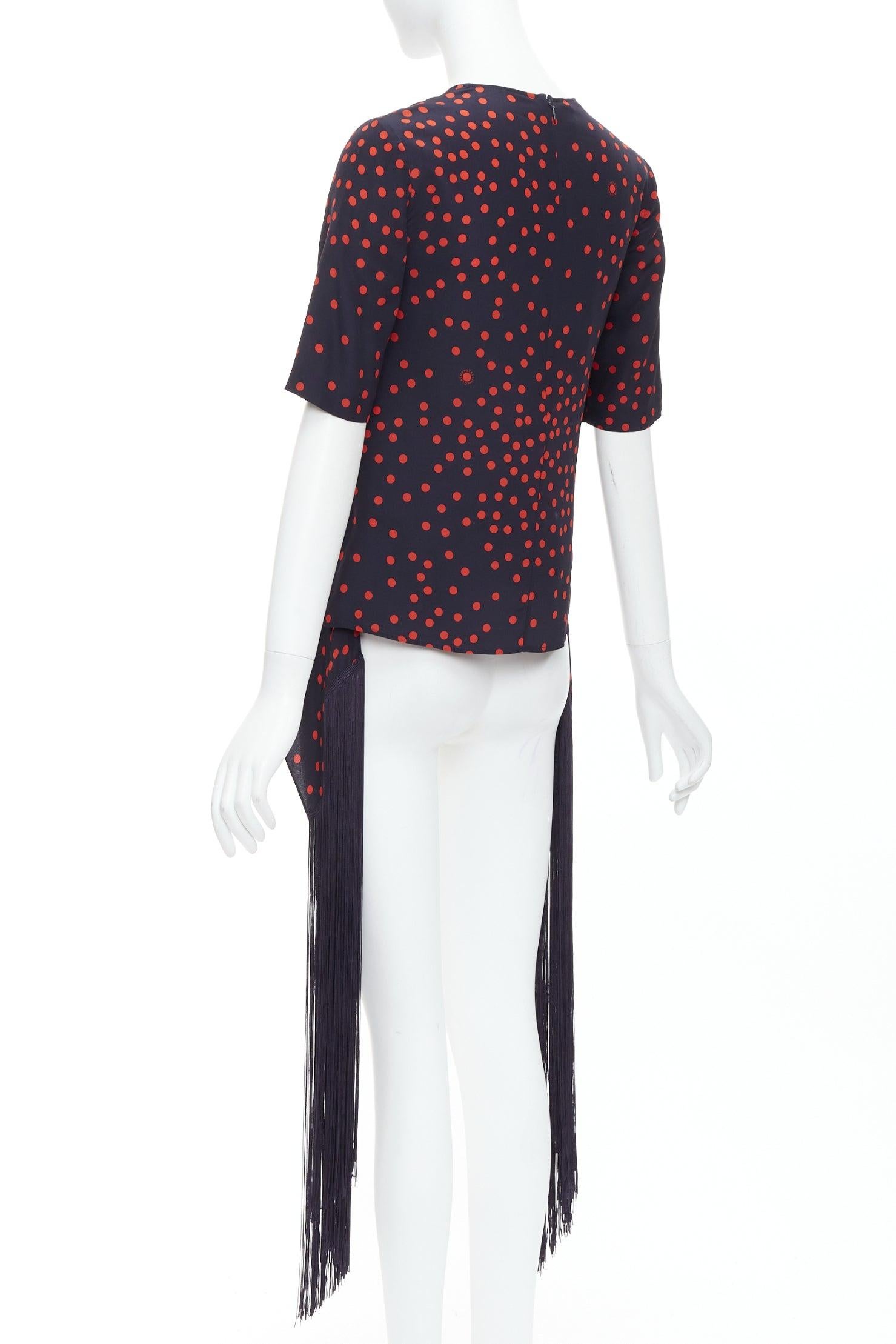 Stella McCartney 2019 top in seta rossa e marina con frange Dot Dot Dot IT38 XS in vendita 1