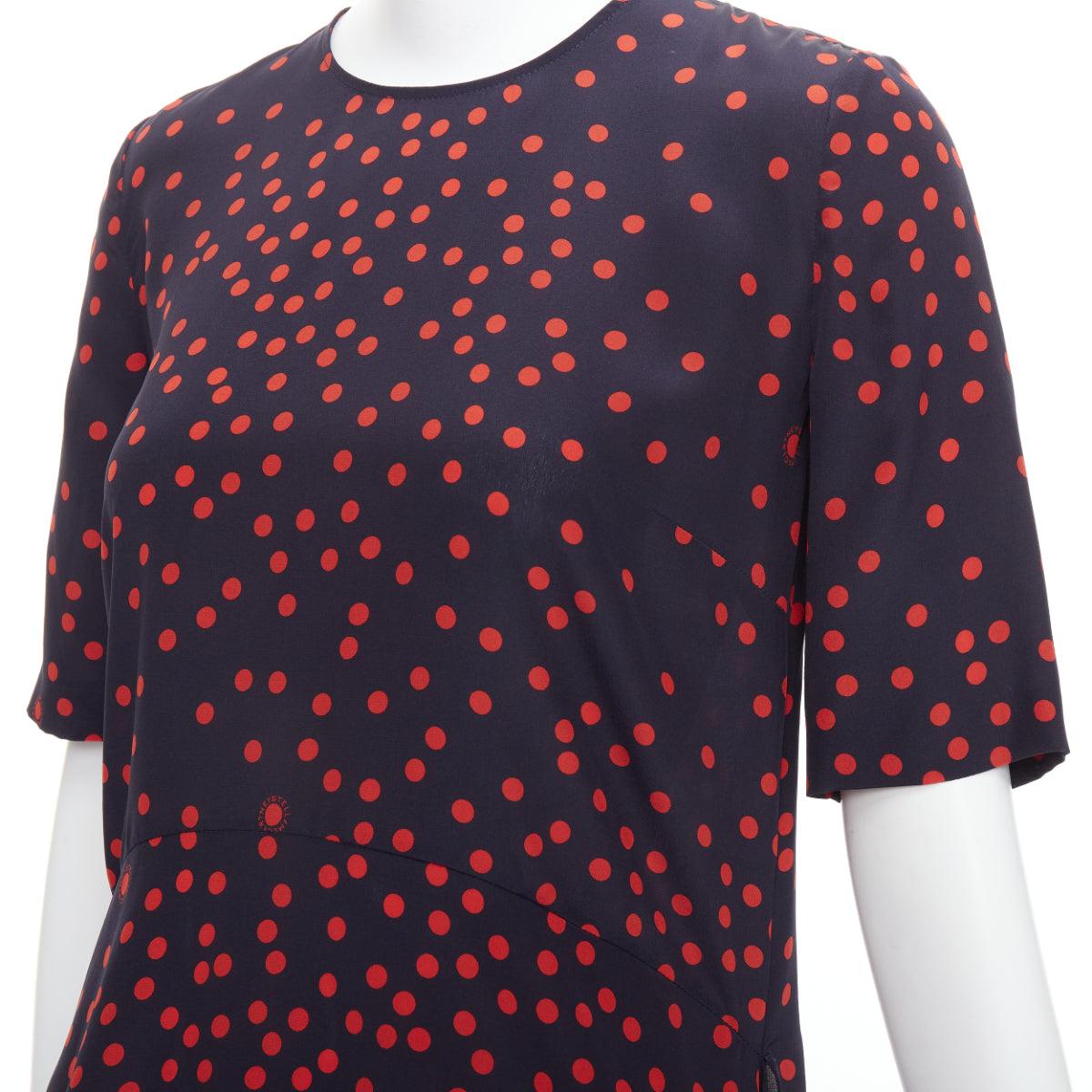 Stella McCartney 2019 top in seta rossa e marina con frange Dot Dot Dot IT38 XS in vendita 2