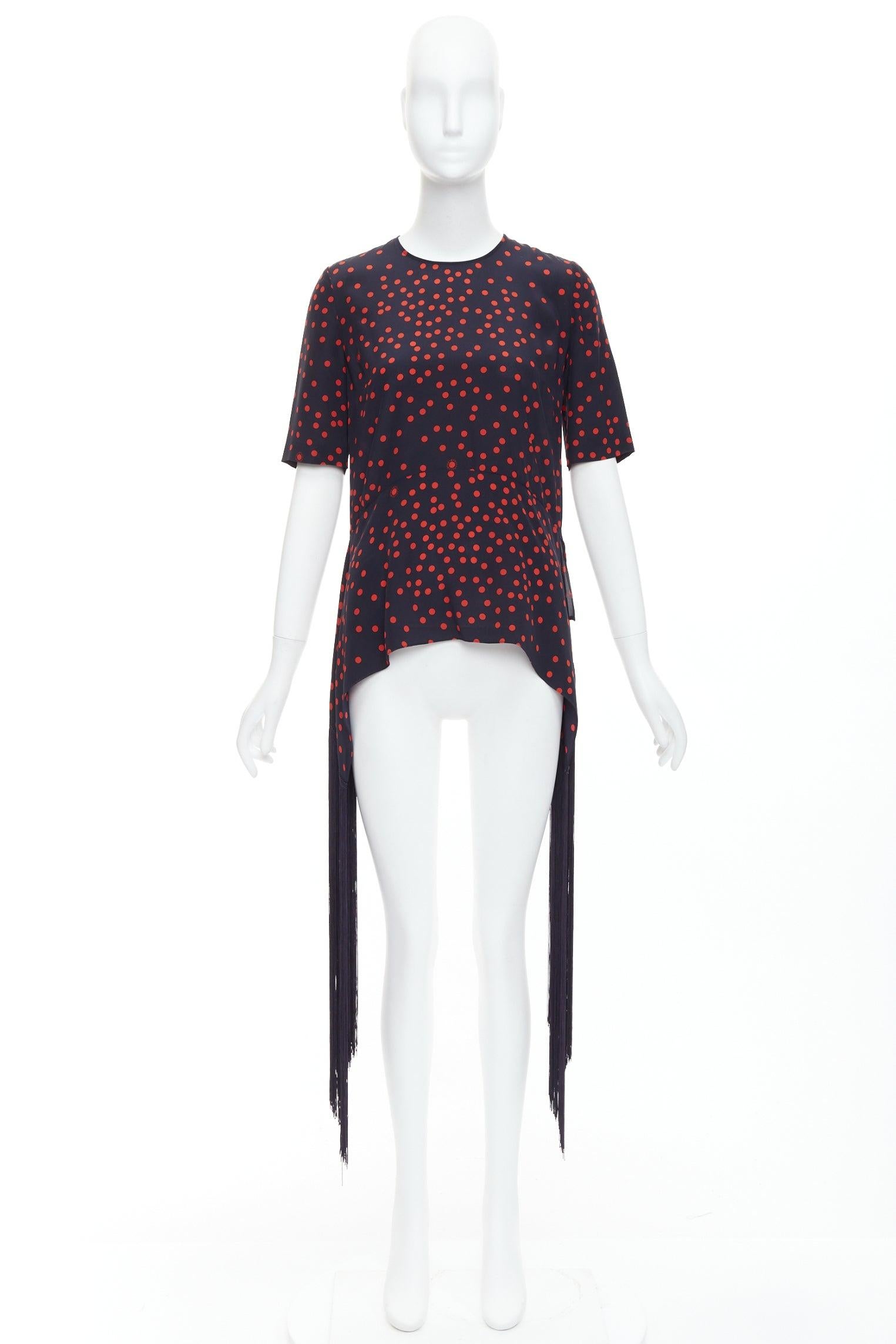 Stella McCartney 2019 top in seta rossa e marina con frange Dot Dot Dot IT38 XS in vendita 4