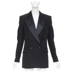 STELLA MCCARTNEY 2023 black wool satin double breasted tuxedo blazer IT38 XS