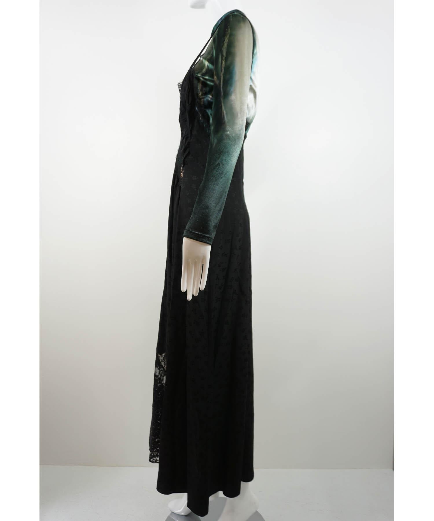 Stella McCartney 2pc Dress: Face Print Top & Black Lace Maxi Dress 42/6 In New Condition For Sale In Carmel, CA