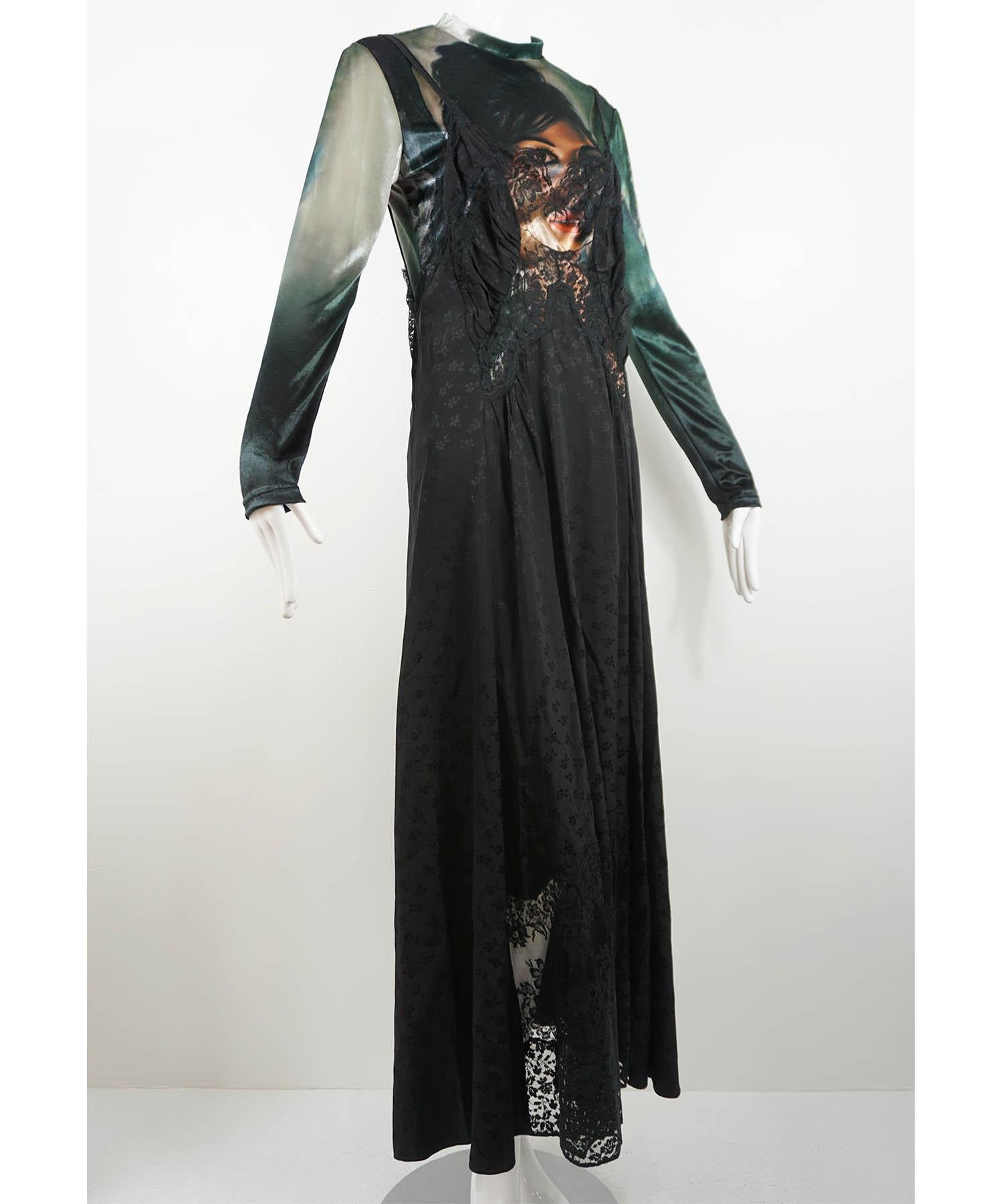 Women's Stella McCartney 2pc Dress: Face Print Top & Black Lace Maxi Dress 42/6 For Sale
