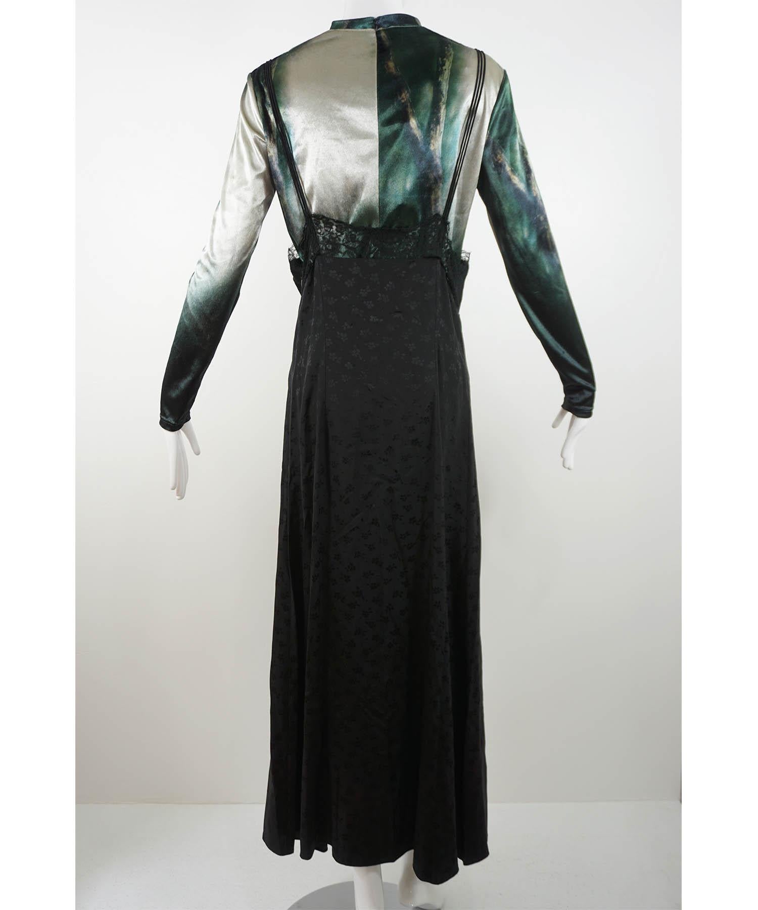 Stella McCartney 2pc Dress: Face Print Top & Black Lace Maxi Dress 42/6 For Sale 2