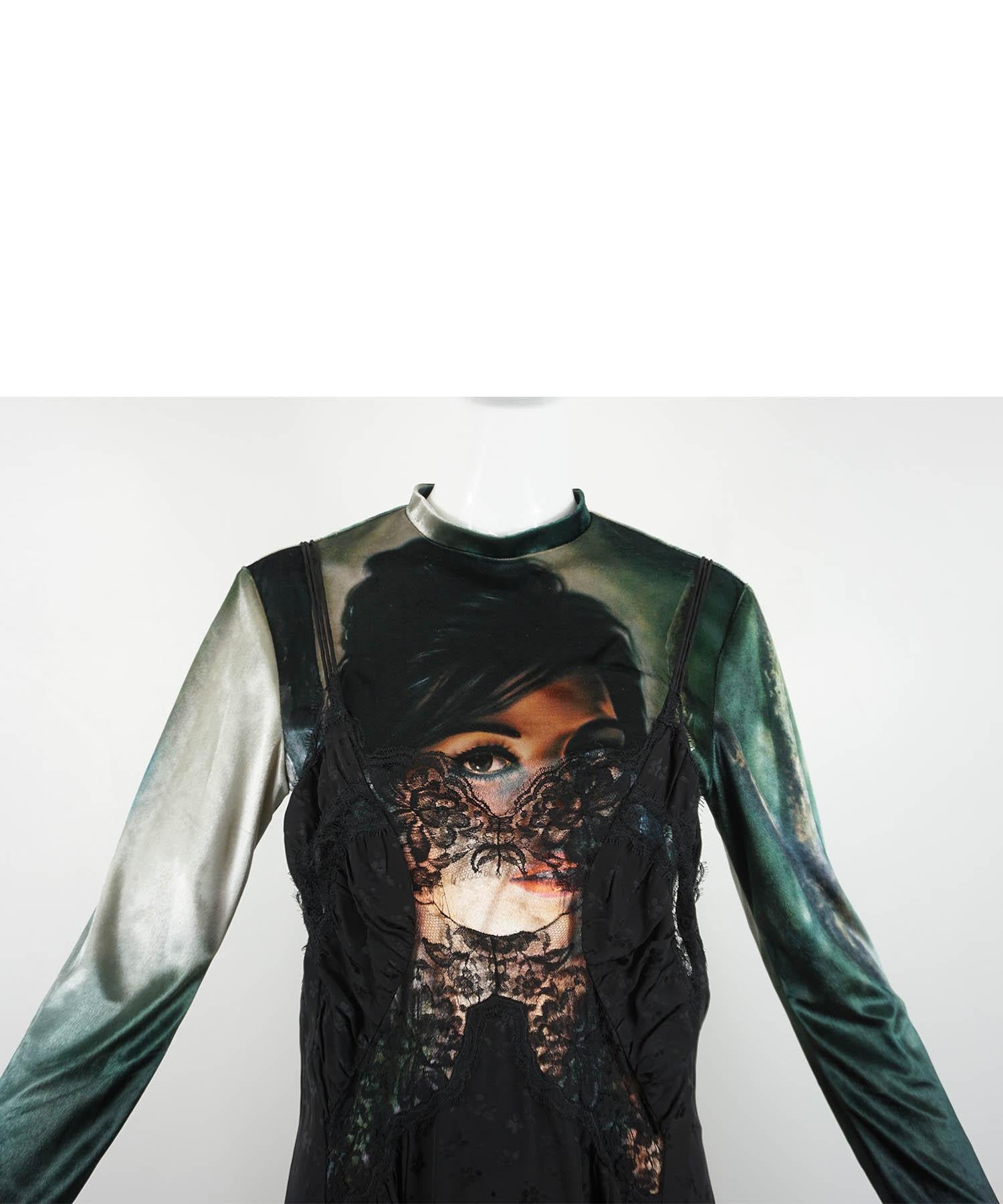Stella McCartney 2pc Dress: Face Print Top & Black Lace Maxi Dress 42/6 For Sale 3