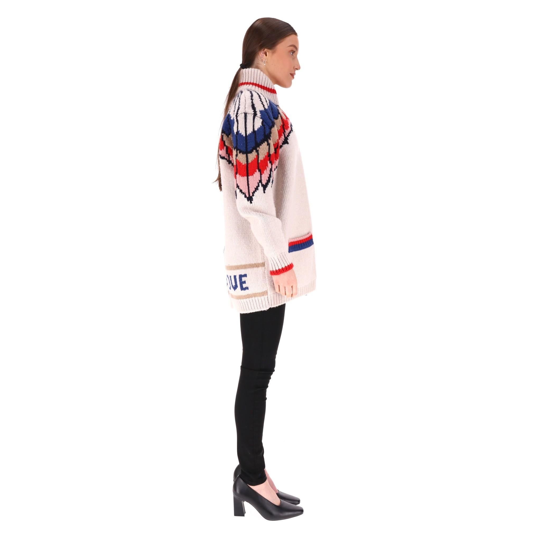 Beige Cardigan en laine vierge intarsia 'All Is Love' de Stella McCartney en vente