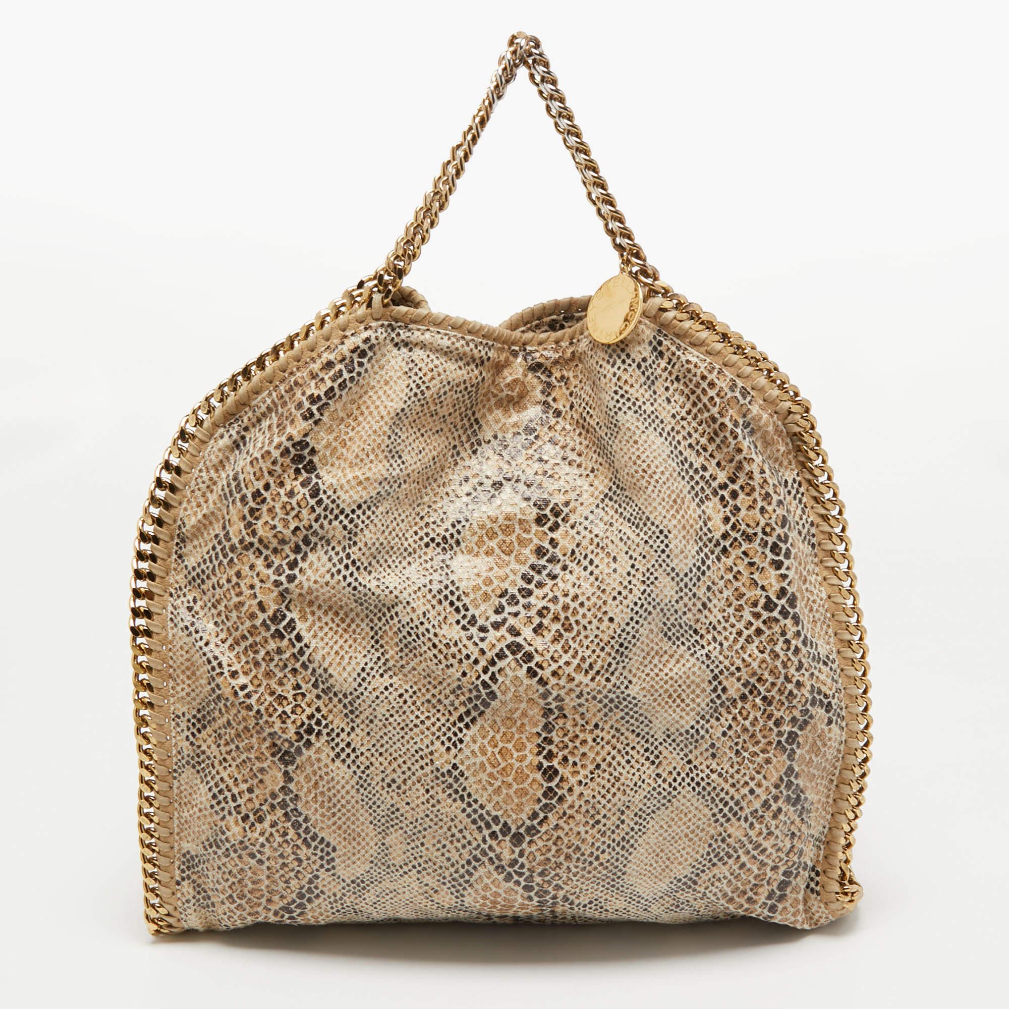 Stella McCartney Beige Canvas Python Effect Falabella Tote 1