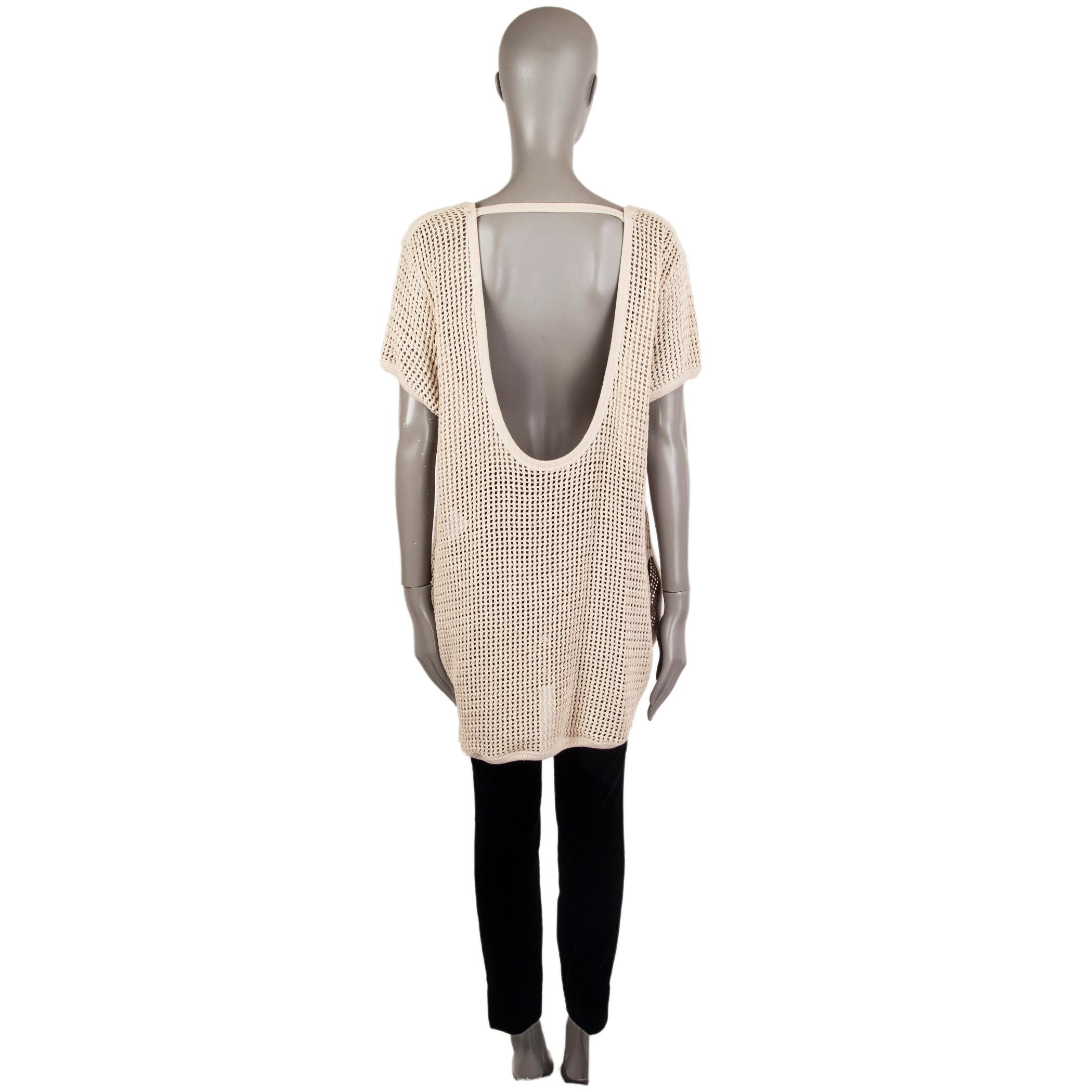 Women's STELLA MCCARTNEY beige cotton CROCHET LONG LINE SCOOP SHORT SLEEVE Sweater 38 XS For Sale
