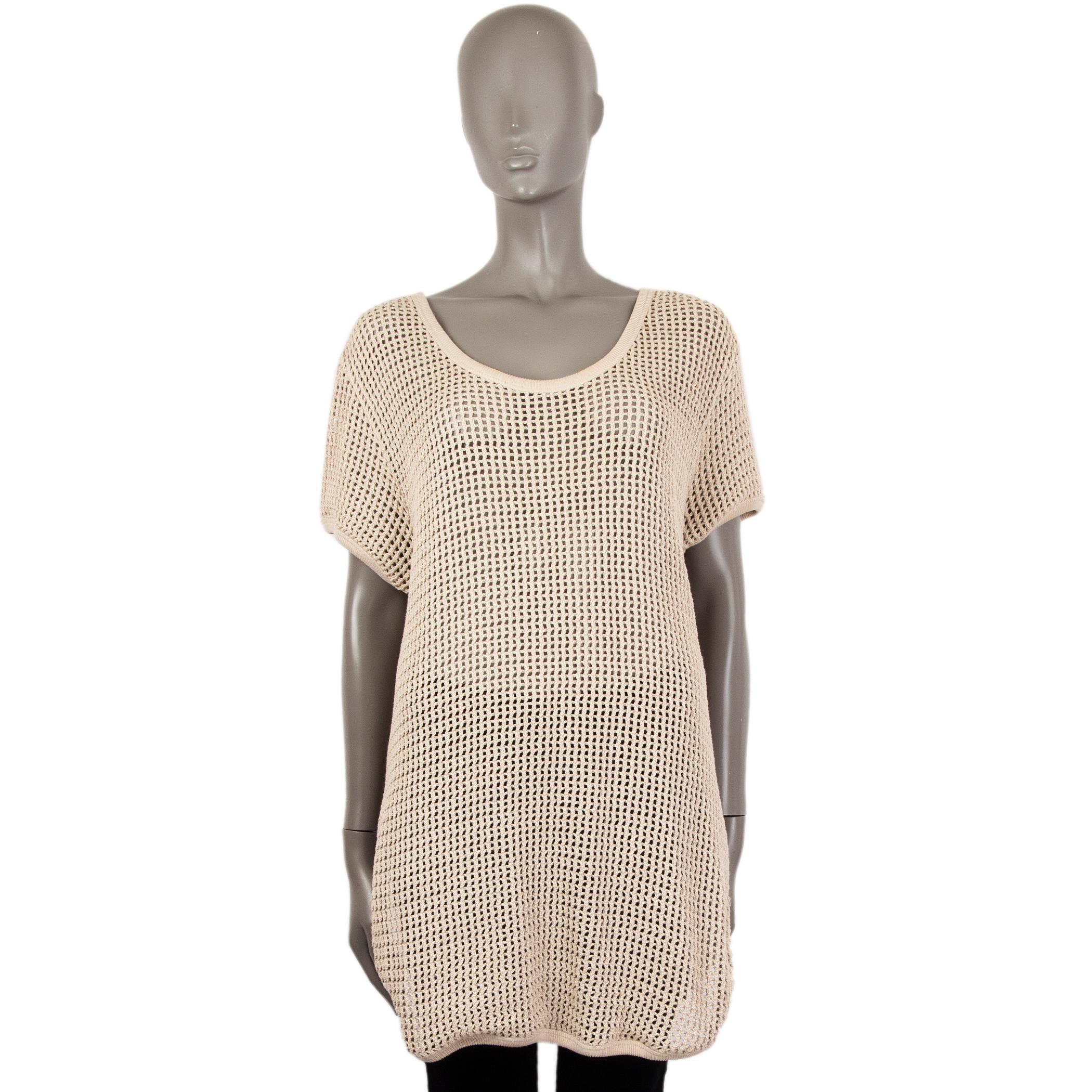 STELLA MCCARTNEY beige cotton CROCHET LONG LINE SCOOP SHORT SLEEVE Sweater 38 XS For Sale 1