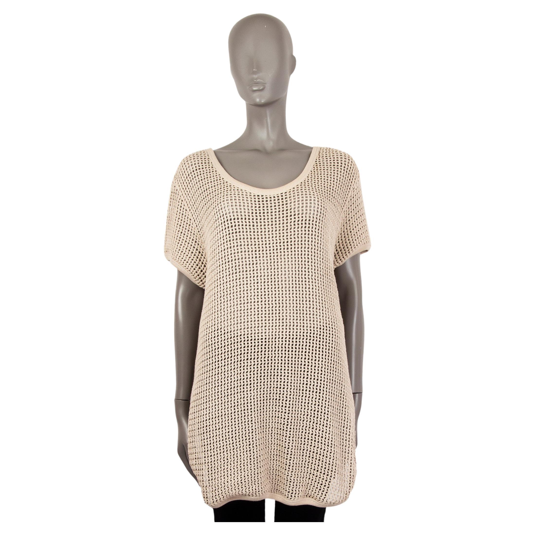 STELLA MCCARTNEY beige cotton CROCHET LONG LINE SCOOP SHORT SLEEVE Sweater 38 XS For Sale