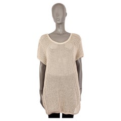 STELLA MCCARTNEY beige cotton CROCHET LONG LINE SCOOP SHORT SLEEVE Sweater 38 XS
