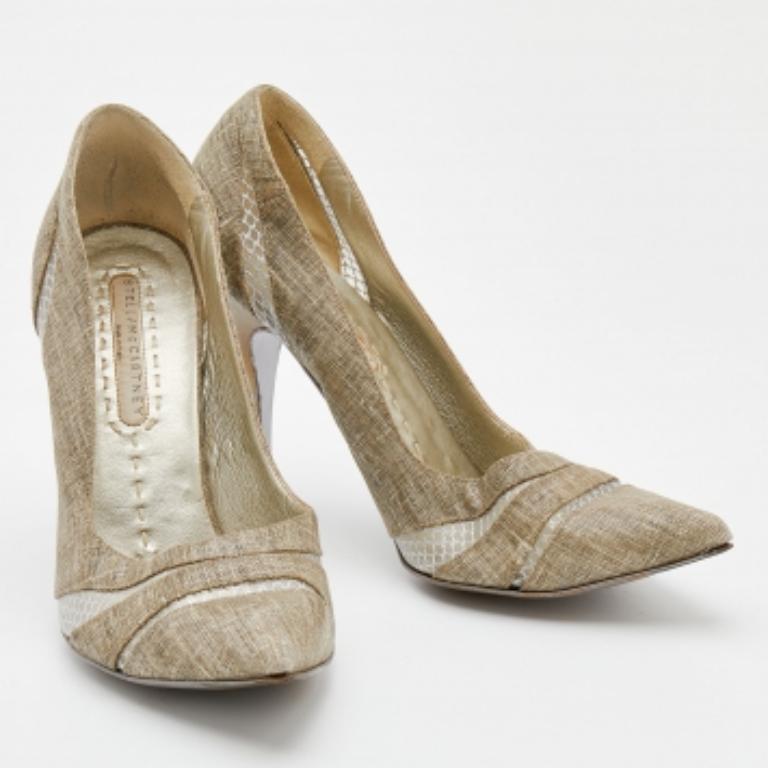 Women's Stella McCartney Beige Fabric and Mesh Pointed Toe Pumps Size 38 For Sale
