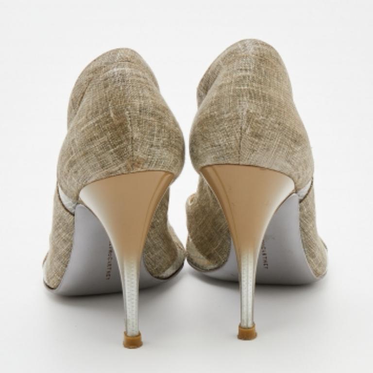 Stella McCartney Beige Fabric and Mesh Pointed Toe Pumps Size 38 For Sale 2