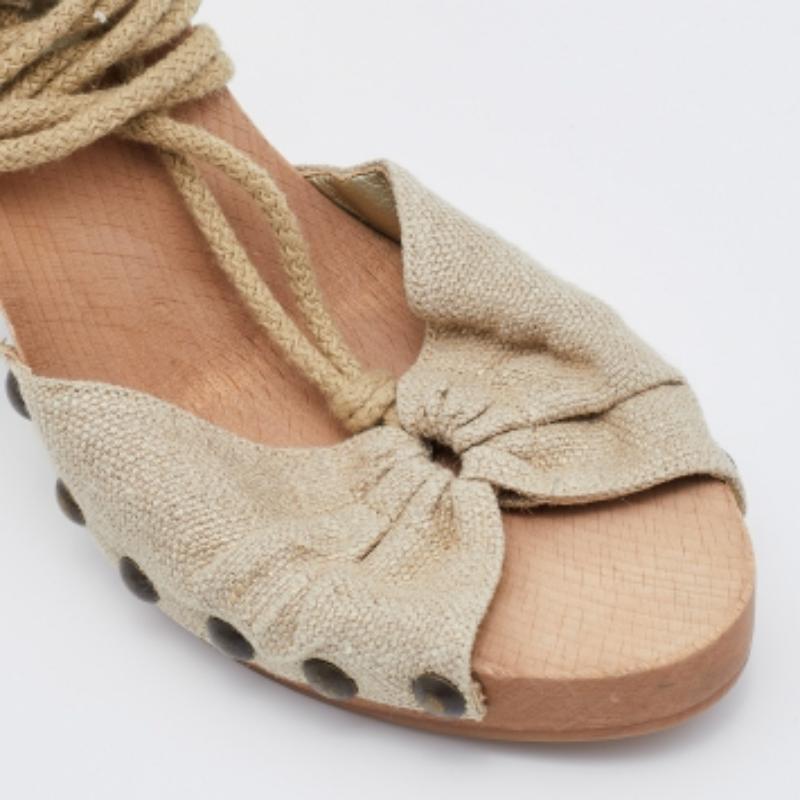 Stella McCartney Sandales à plateforme en bois et tissu beige taille 37 Pour femmes en vente