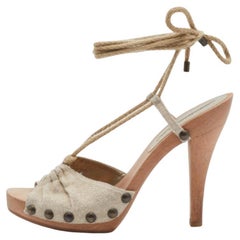Stella McCartney Sandales à plateforme en bois et tissu beige taille 37