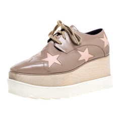 Stella McCartney Beige Kunstleder Elyse Star Platform Lace Up Derby Größe 35.5