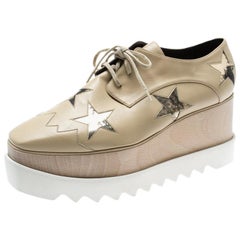 Stella McCartney Beige Faux Leather Elyse Star Platform Lace Up Derby Size 40