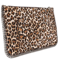 STELLA MCCARTNEY beige faux leather FALABELLA LEOPARD CHAIN TRIM Clutch Bag