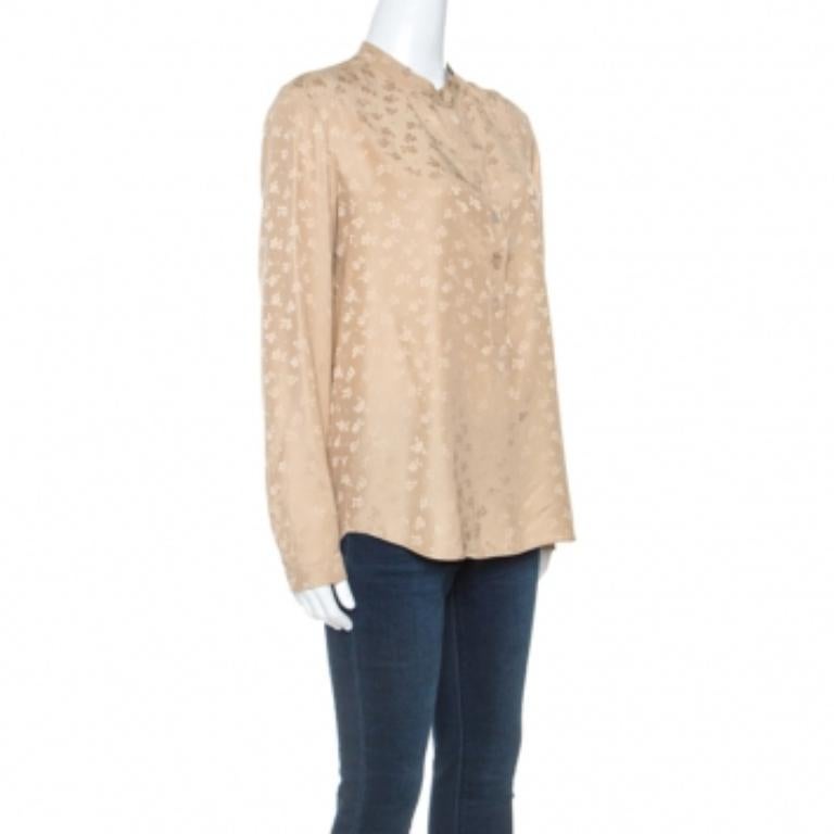 Stella McCartney Beige Jacquard Hemd mit Knopfleiste und Mandarinkragen in Beige S Damen im Angebot