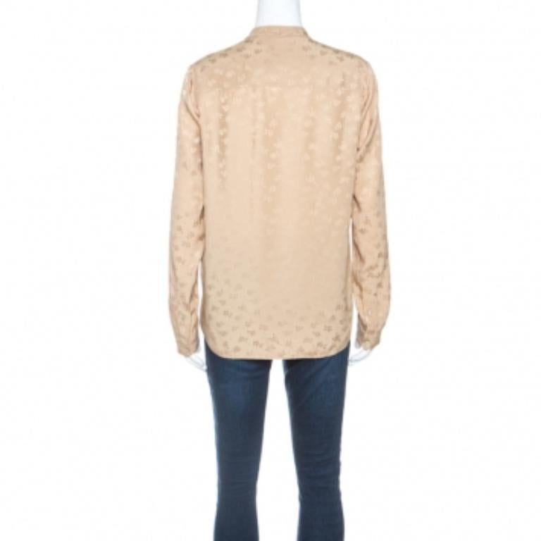 Stella McCartney Beige Jacquard Hemd mit Knopfleiste und Mandarinkragen in Beige S im Angebot 1