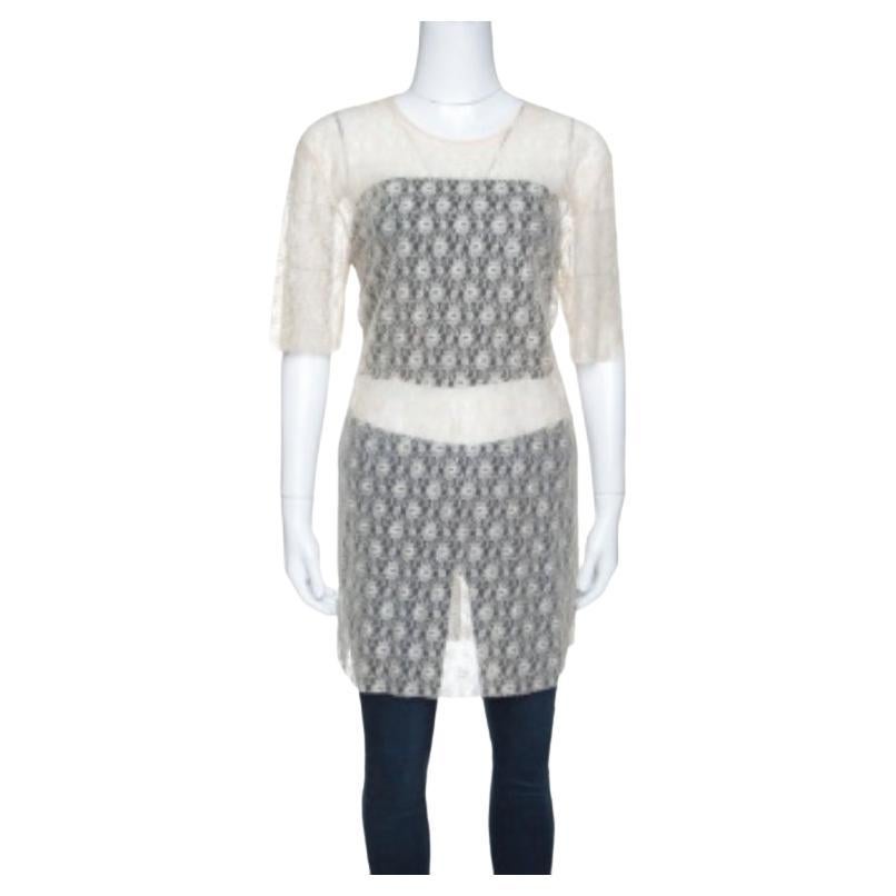 Top Stella McCartney beige jaspe bouton de rose en dentelle transparente M en vente