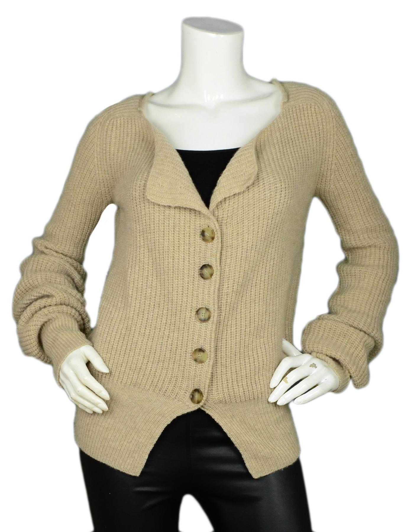Stella McCartney Beige Knit Cashmere Cardigan Sweater sz IT38 

Made In: Italy
Color: Beige 
Materials: 100% Cashmere
Lining: 100% Cashmere 
Opening/Closure: Front button
Overall Condition: Excellent pre-owned condition 

Tag Size: IT 38/US 2