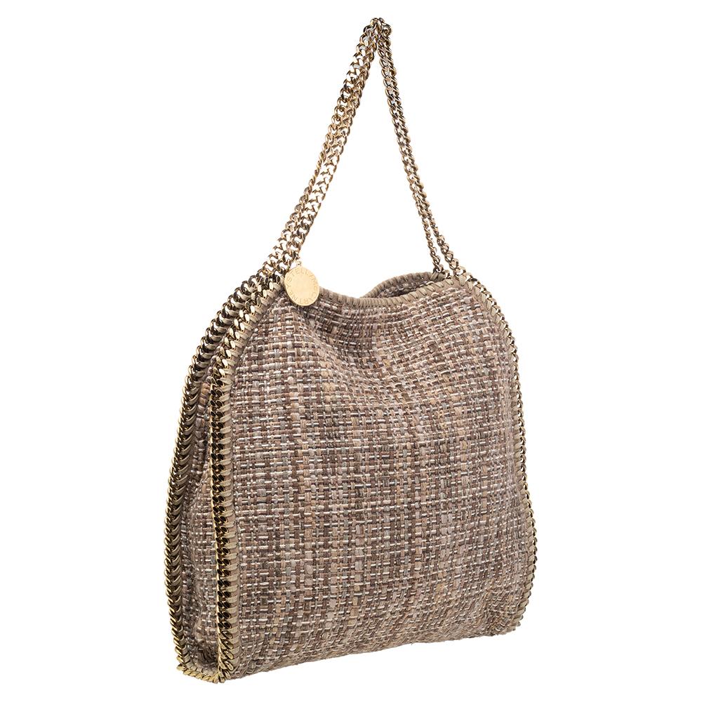 Stella McCartney Beige Metallic Boucle Tweed Falabella Small Tote In Good Condition In Dubai, Al Qouz 2